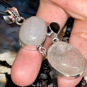 Quartz & Faceted Black Onyx Pendant 2”